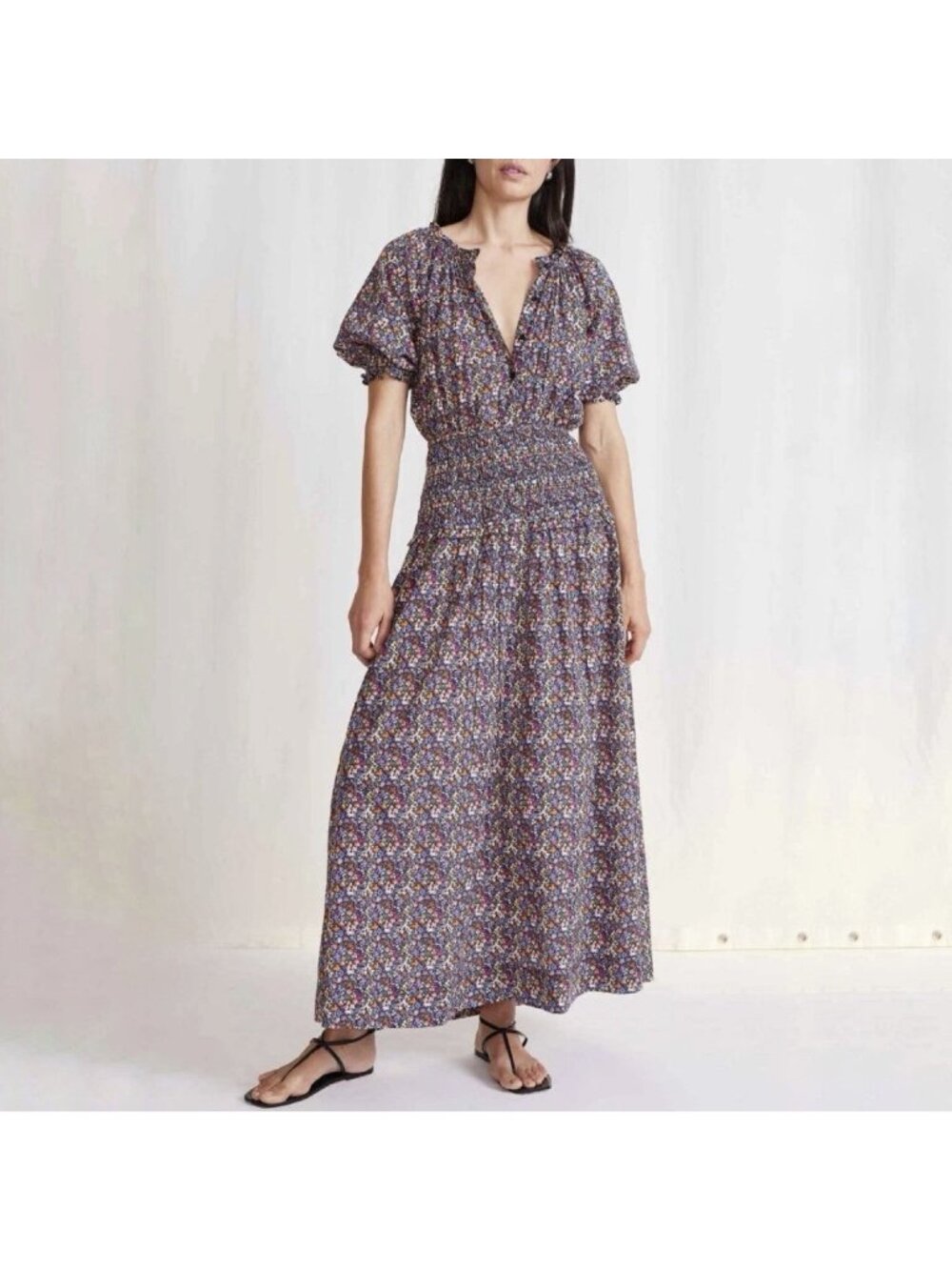 Apiece Apart Marca Smocked Maxi Dress Puff Sleeve Bettina Floral Women’s Small